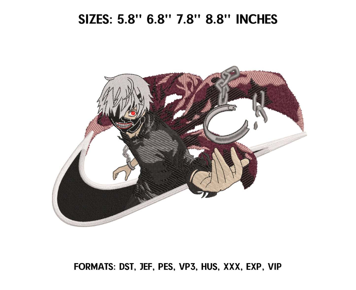 Ken Kaneki Anime Embroidery Design, Ni ke Anime Embroidery Designs 10