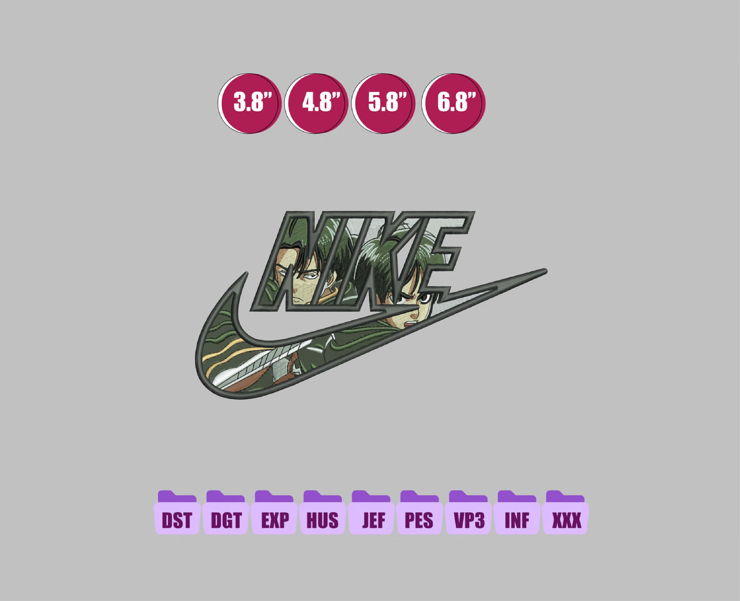 Ni ke Swoosh Aot Anime Embroidery Design, Ni ke Anime Embroidery Designs 112
