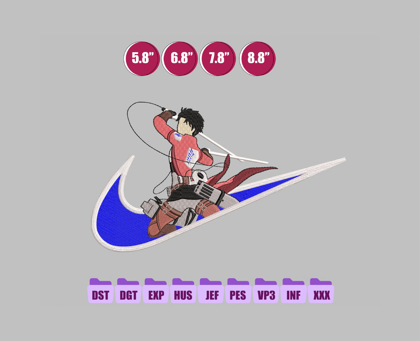 Ni ke LEVI ACKERMAN Anime Embroidery Design, Ni ke Anime Embroidery Designs 113