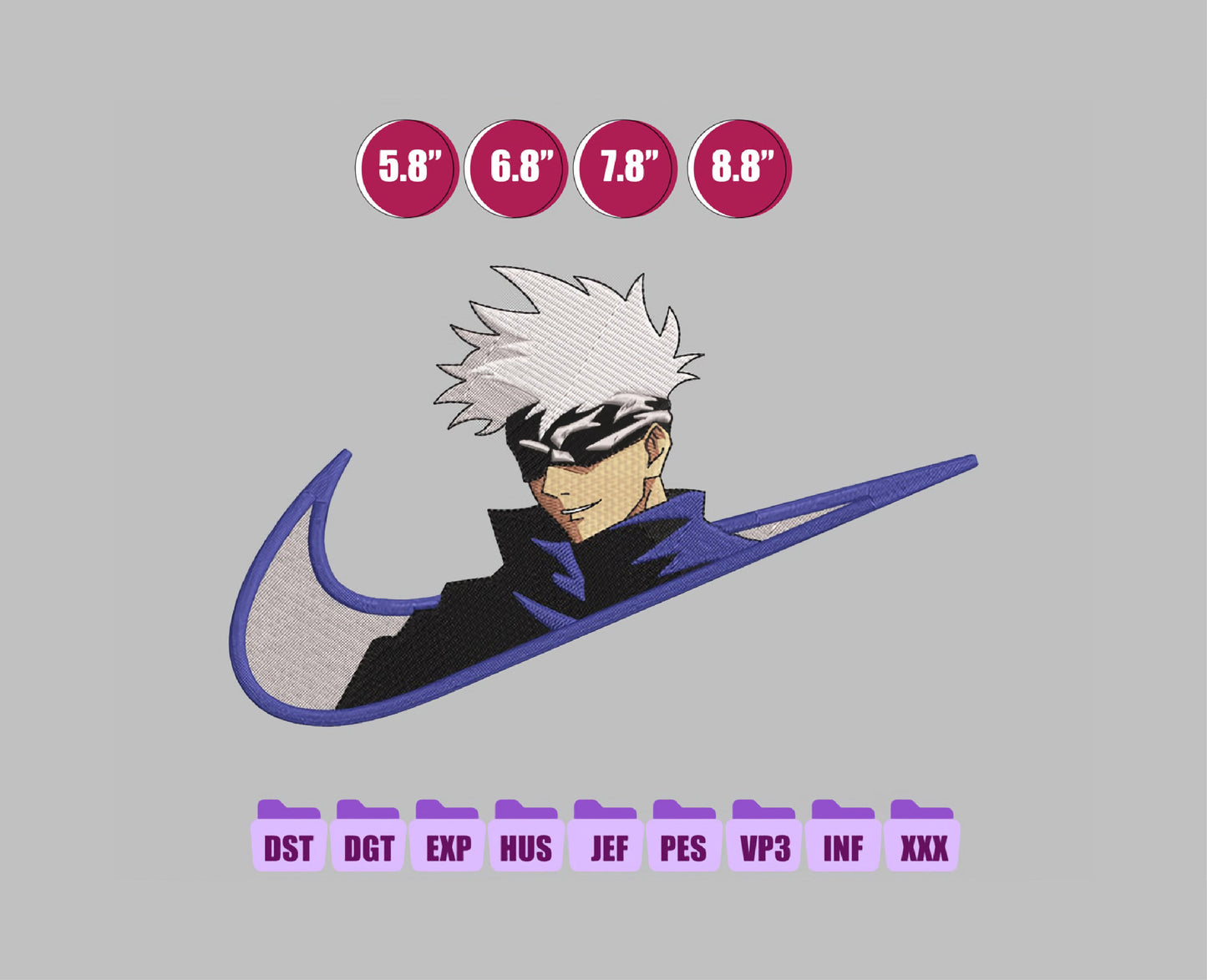 Ni ke SATORU GOJO Anime Embroidery Design, Ni ke Anime Embroidery Designs 114