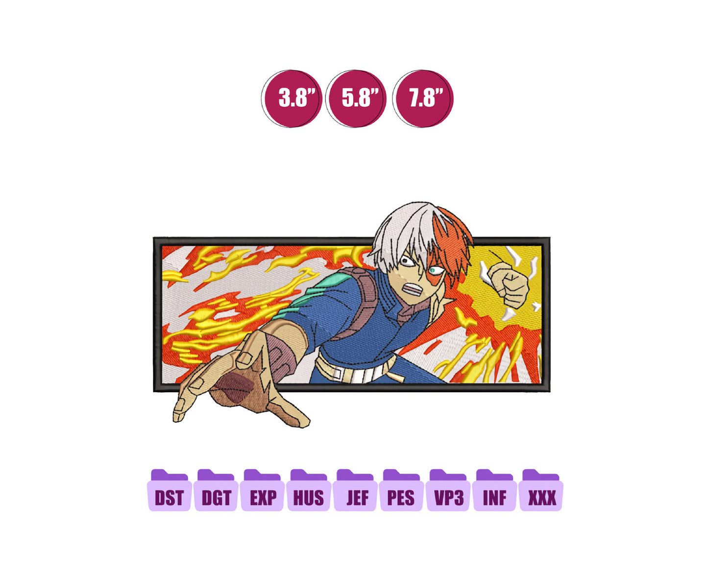 Shoto Fire Anime Embroidery Design, Anime Machine Embroidery Design 115