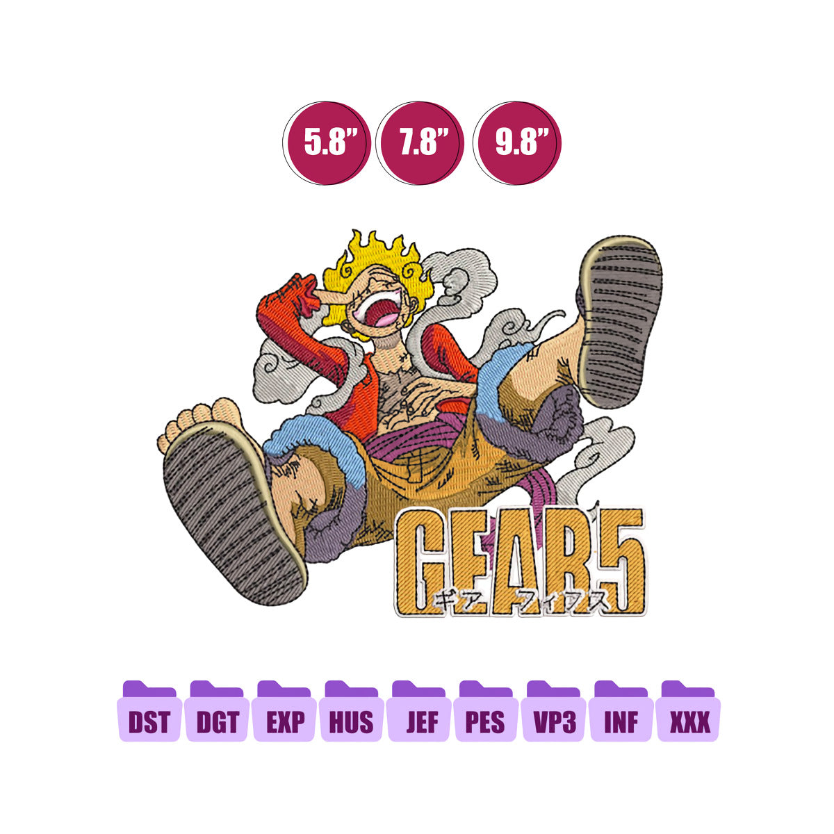 Luffy Gear Anime Embroidery Design, One Piece Embroidery 12