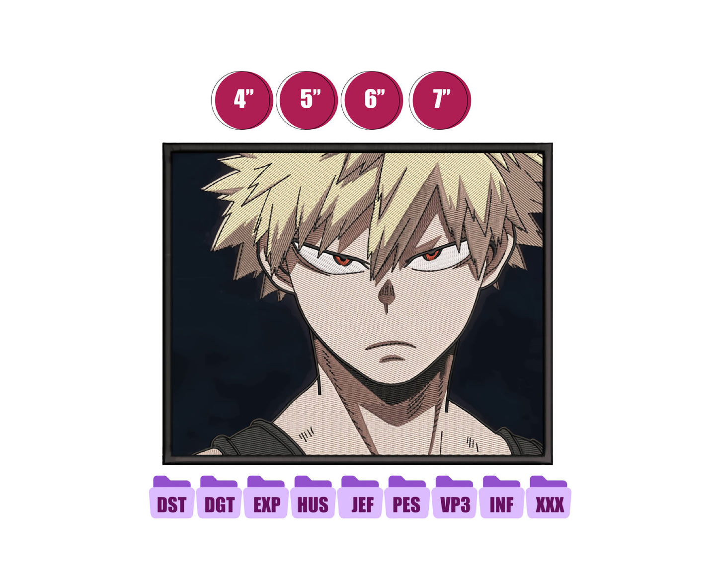 Katsuki Bakugo Anime Embroidery Design, Anime Machine Embroidery Design 136