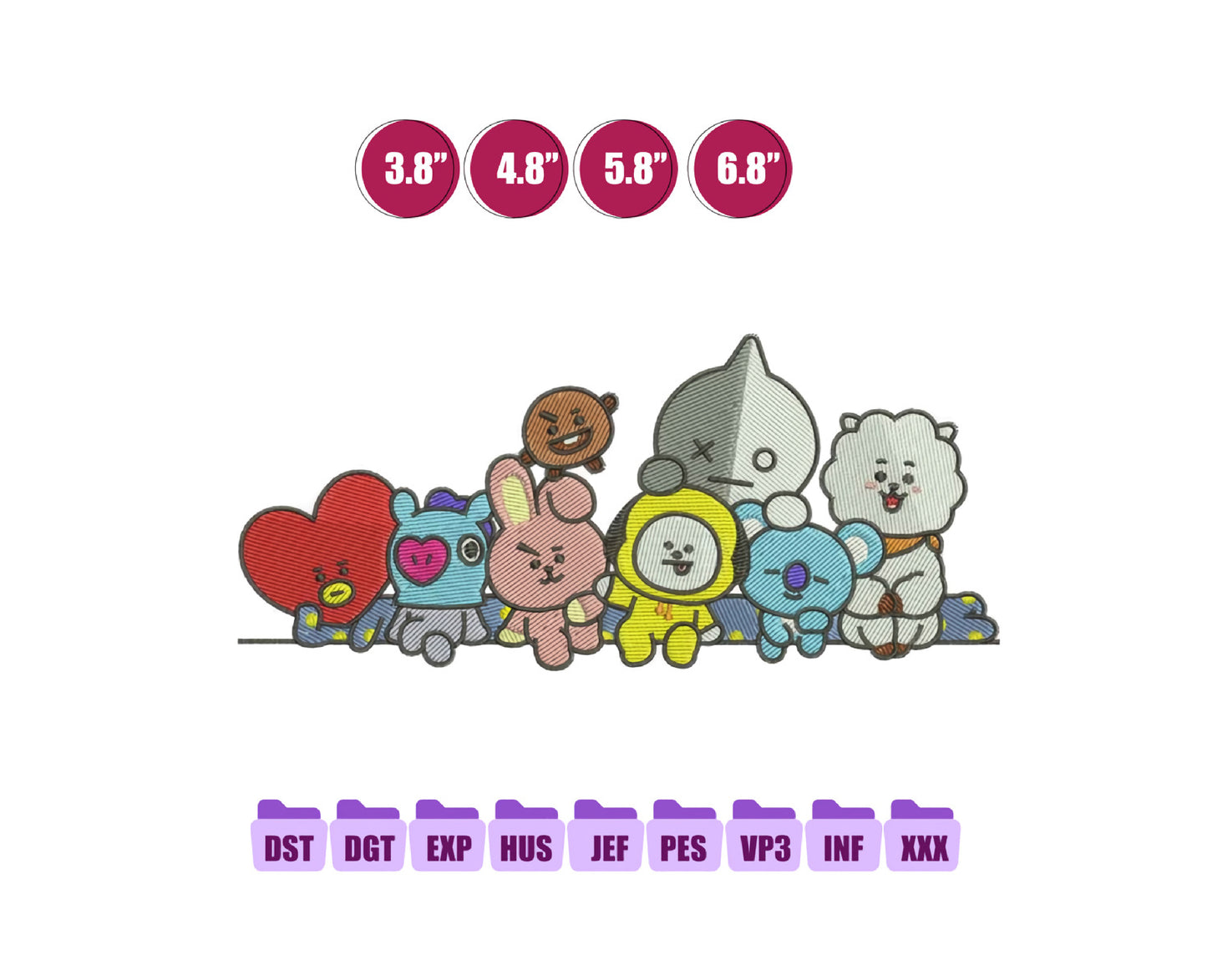 BT21 figure Anime Embroidery Design, Anime Machine Embroidery Design 146
