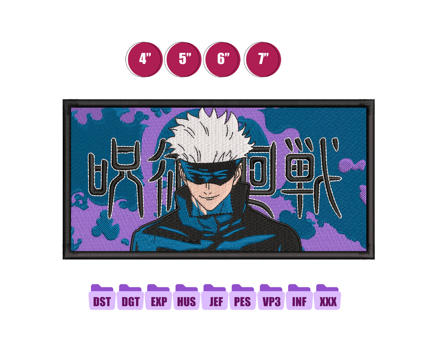 Gojo Anime Embroidery Design, Anime Machine Embroidery Design 162