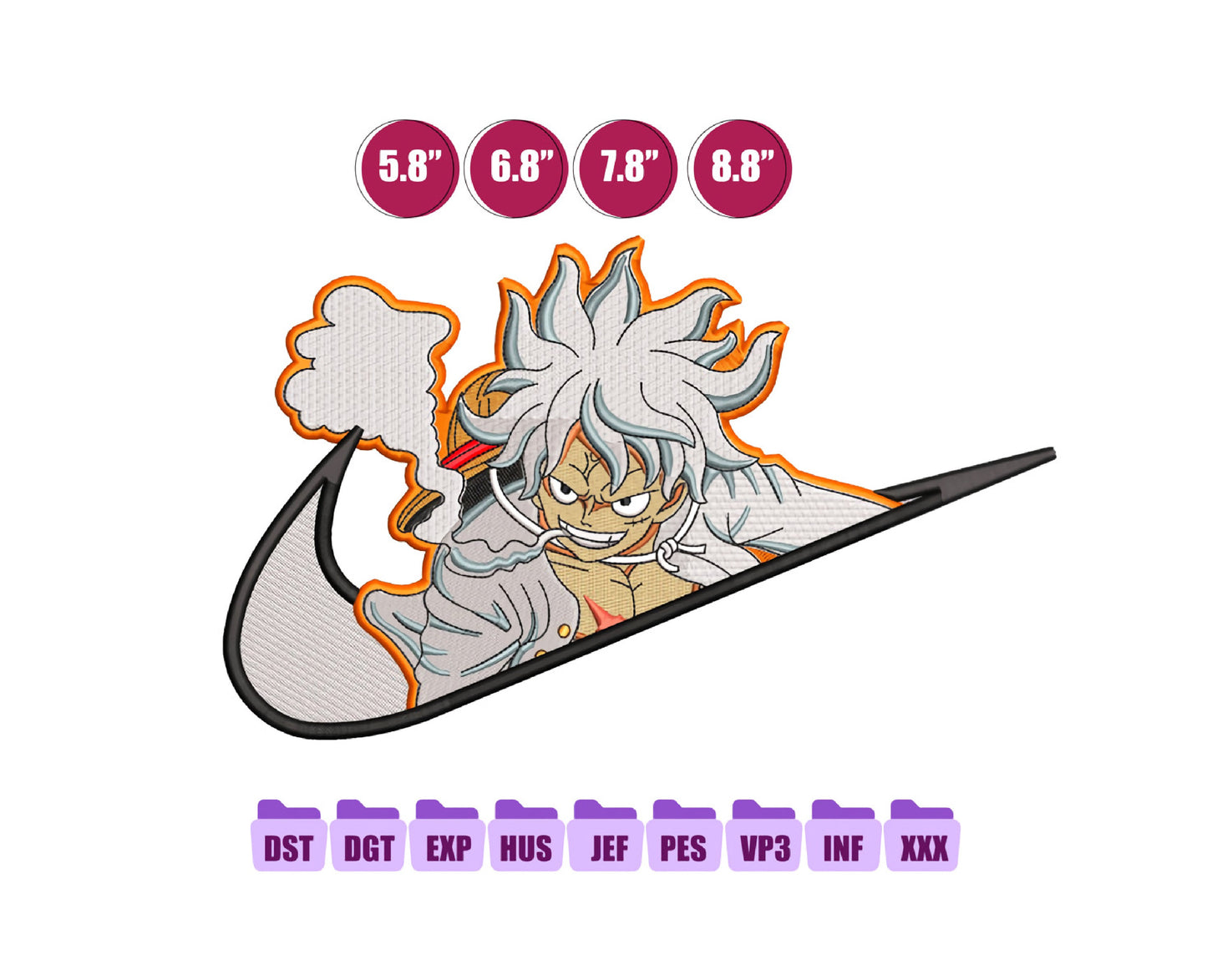 LUFFY 5 GEAR Anime Embroidery Design, Ni ke Anime Embroidery Designs 23