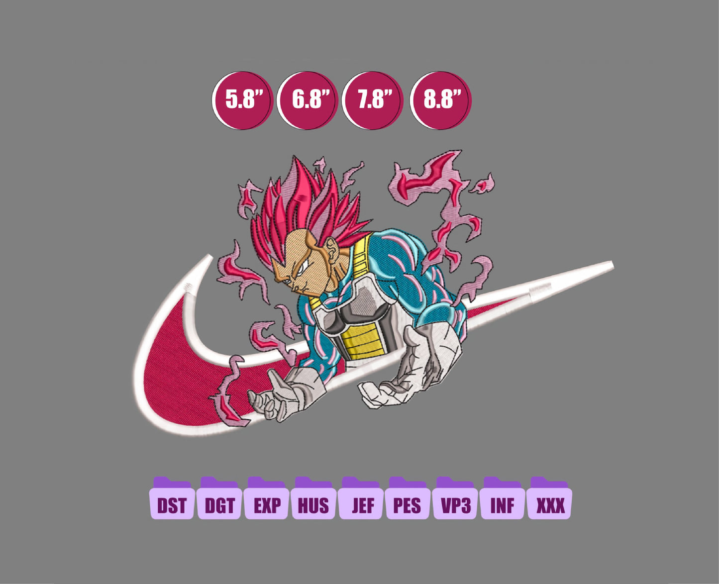 Vegeta Ultra Ego Anime Embroidery Design, Ni ke Anime Embroidery Designs 26
