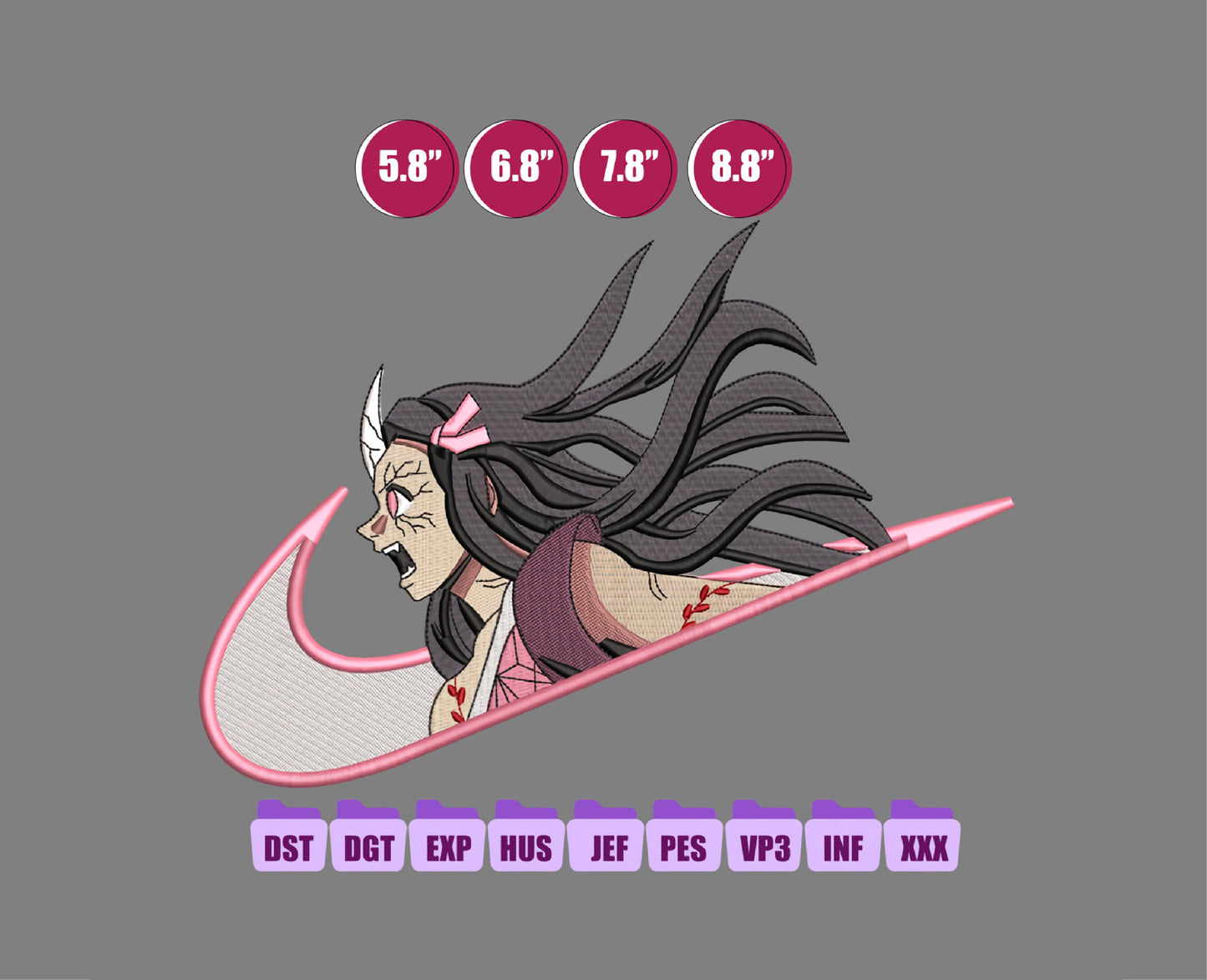 Nezuko Anime Embroidery Design, Ni ke Anime Embroidery Designs 27