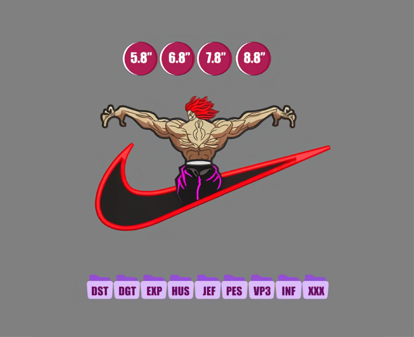 Hanma Yujiro Anime Embroidery Design, Ni ke Anime Embroidery Designs 30