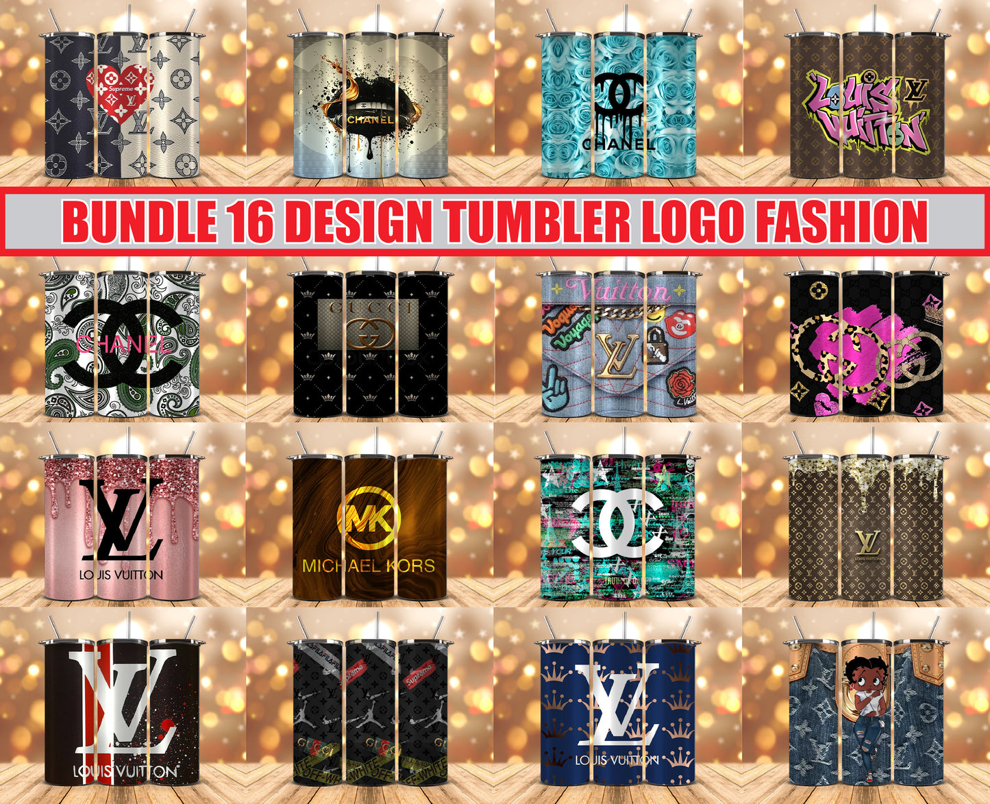 Bundle Logo Fashion Luxury Tumbler Wrap, Full Tumbler Wrap, Tumblers Designs Skinny Straight & Tapered Png 04