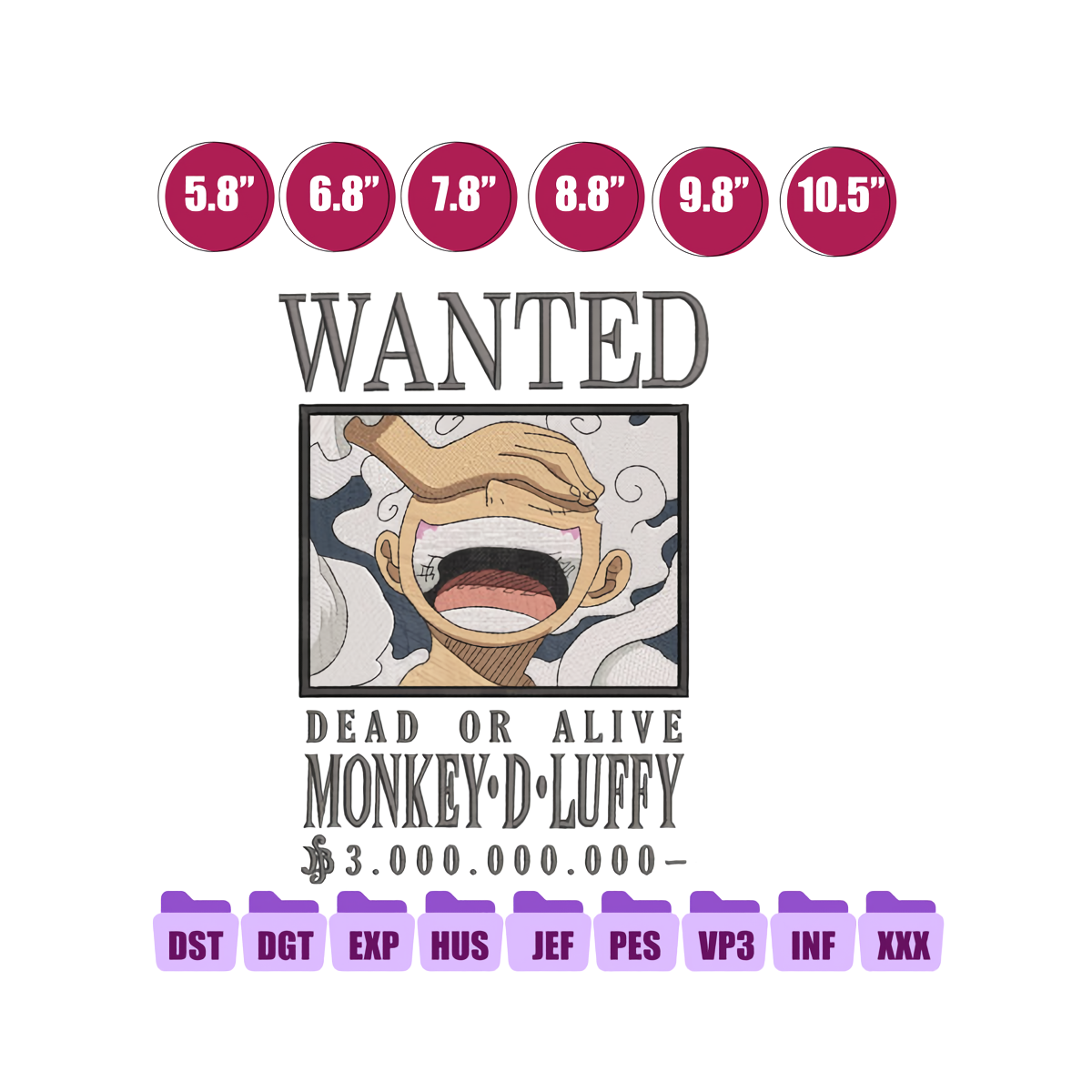 BOUNTY JOYBOY Anime Embroidery Design, One Piece Embroidery 05