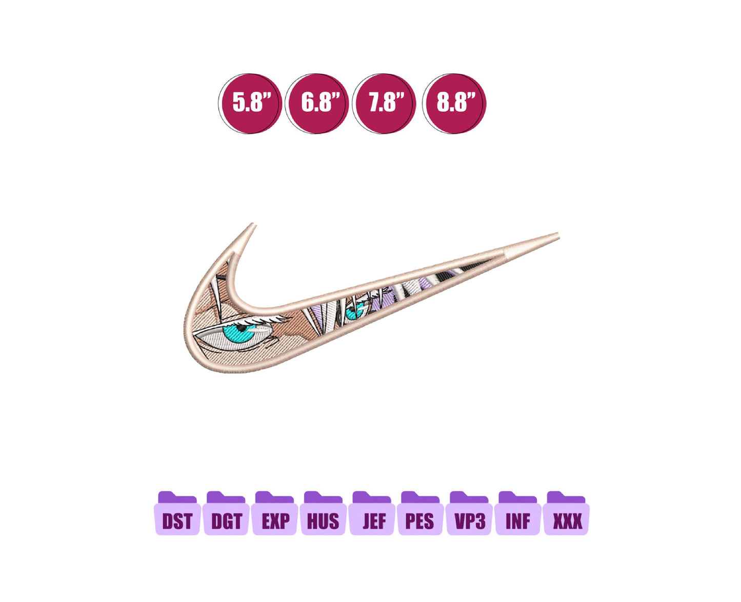 Swoosh Satoru Gojo Anime Embroidery Design, Ni ke Anime Embroidery Designs 66