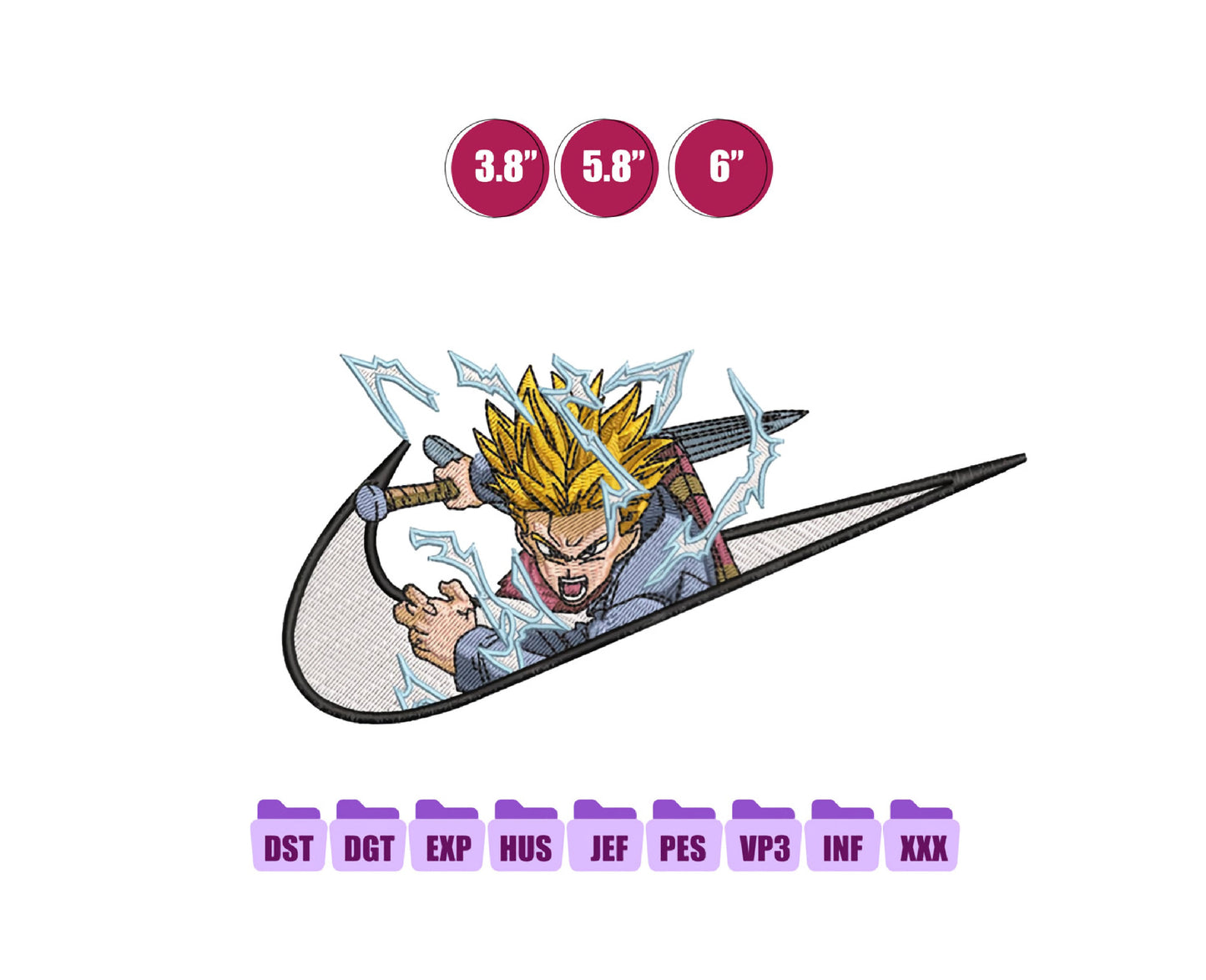 Ni ke Trunks Anime Embroidery Design, Ni ke Anime Embroidery Designs 87