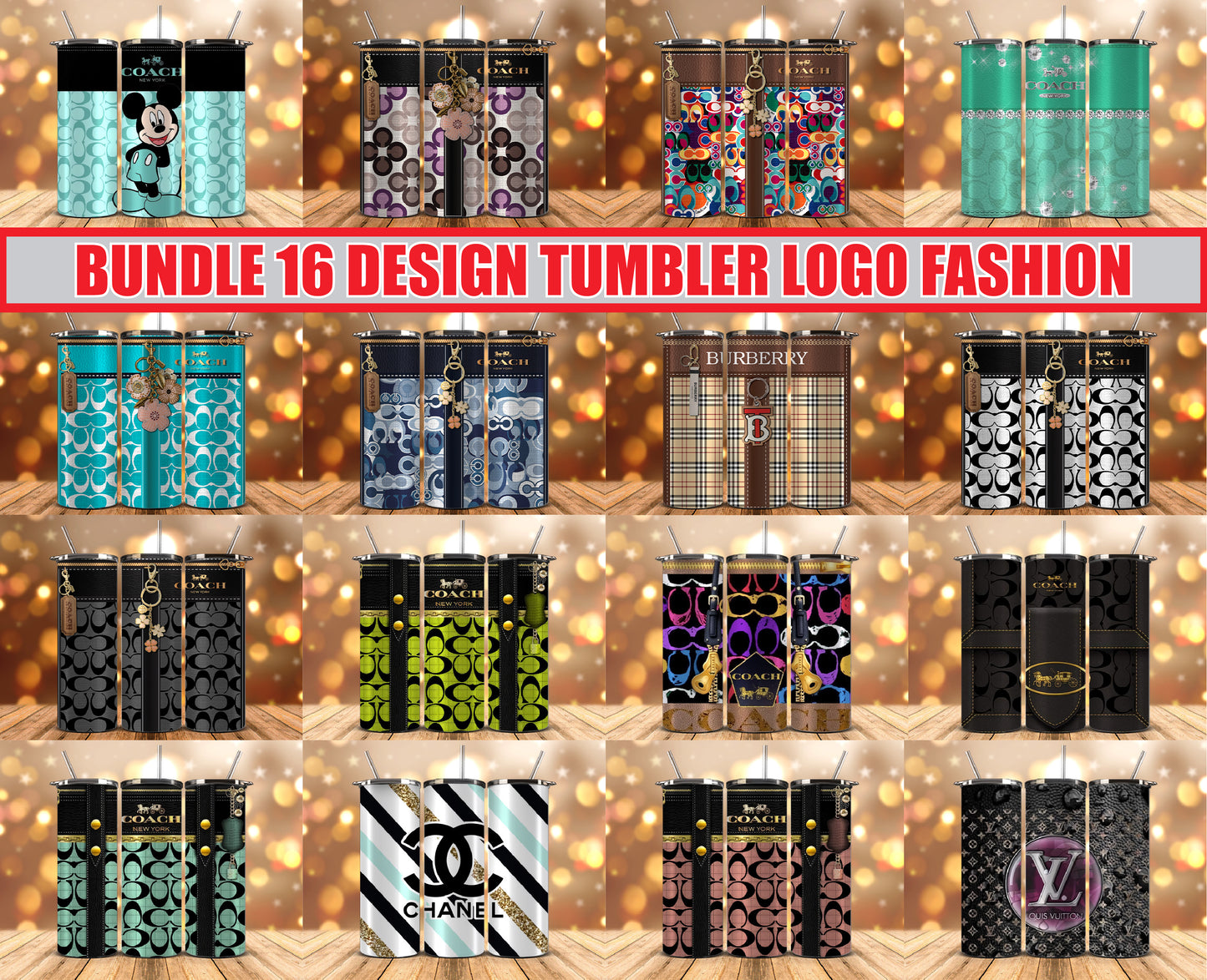 Bundle Logo Fashion Luxury Tumbler Wrap, Full Tumbler Wrap, Tumblers Designs Skinny Straight & Tapered Png 08