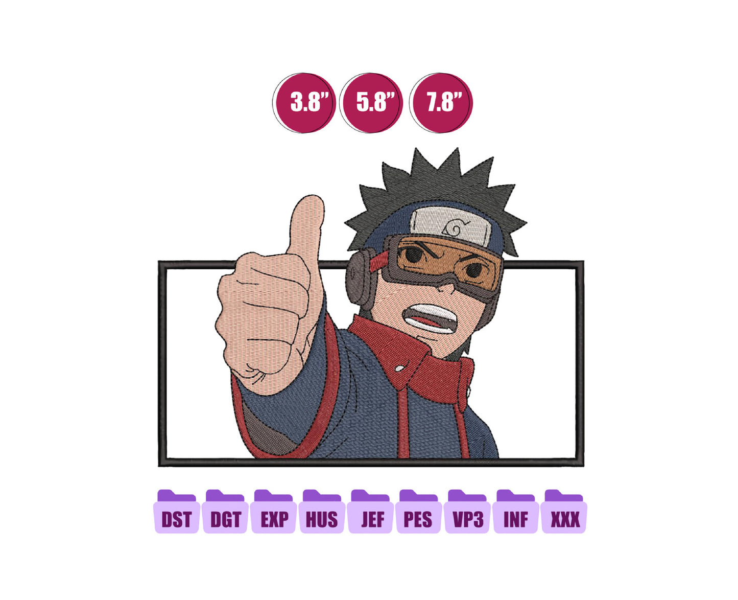 Obito Thumb Up Anime Embroidery Design, Anime Machine Embroidery Design 91