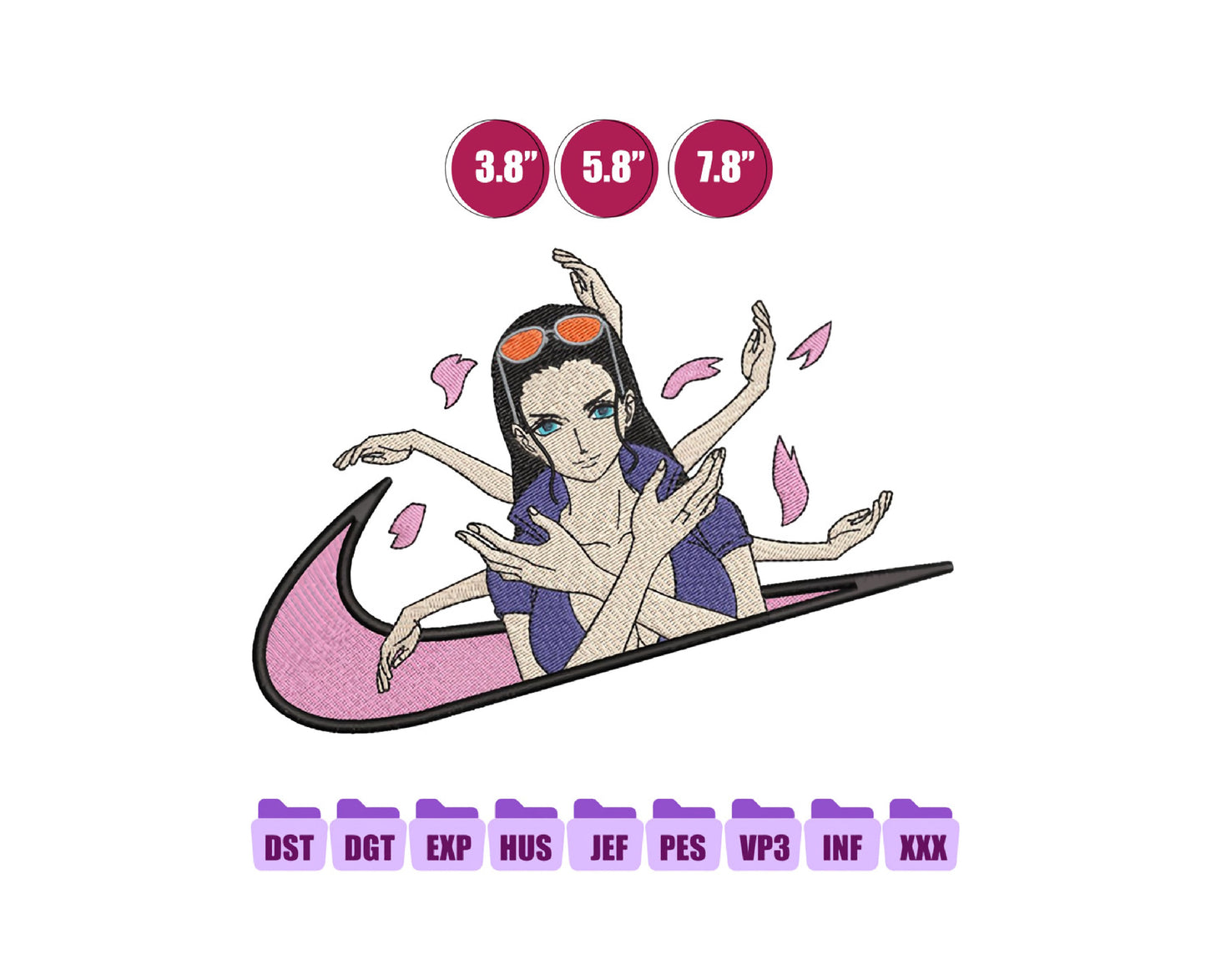 Ni ke Nico Robin Anime Embroidery Design, Ni ke Anime Embroidery Designs 92