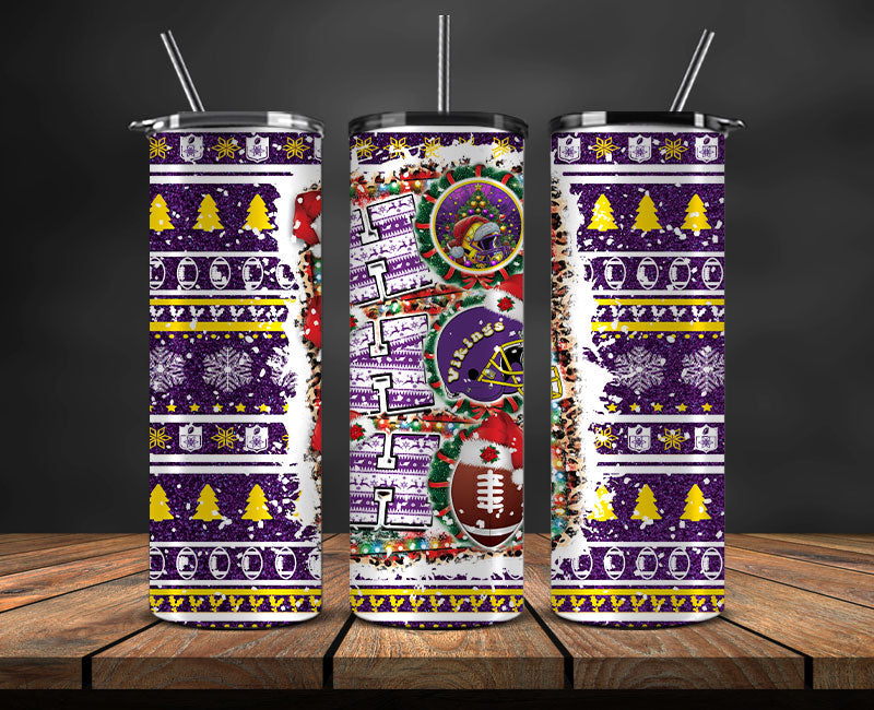 Minnesota Vikings Christmas Ho Ho Ho Tumbler Wrap, NFL Patterns Christmas Png 10
