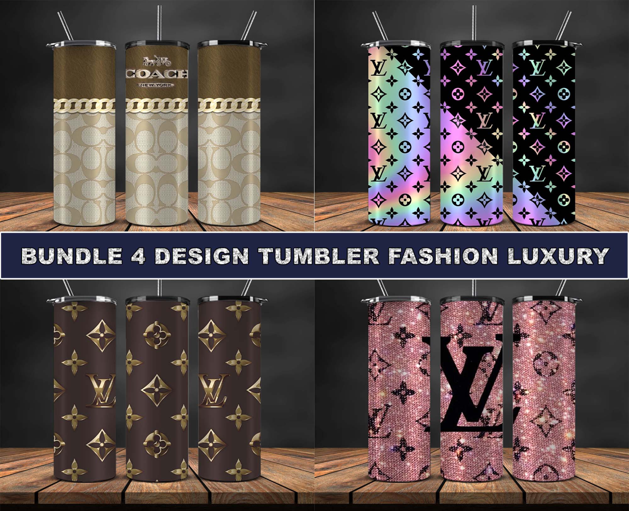 6 Louis Vuitton Tumblers 20oz Skinny Bundle Png, LV Pattern, LV