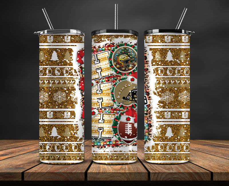 New Orleans Saints Christmas Ho Ho Ho Tumbler Wrap, NFL Patterns Christmas Png 11