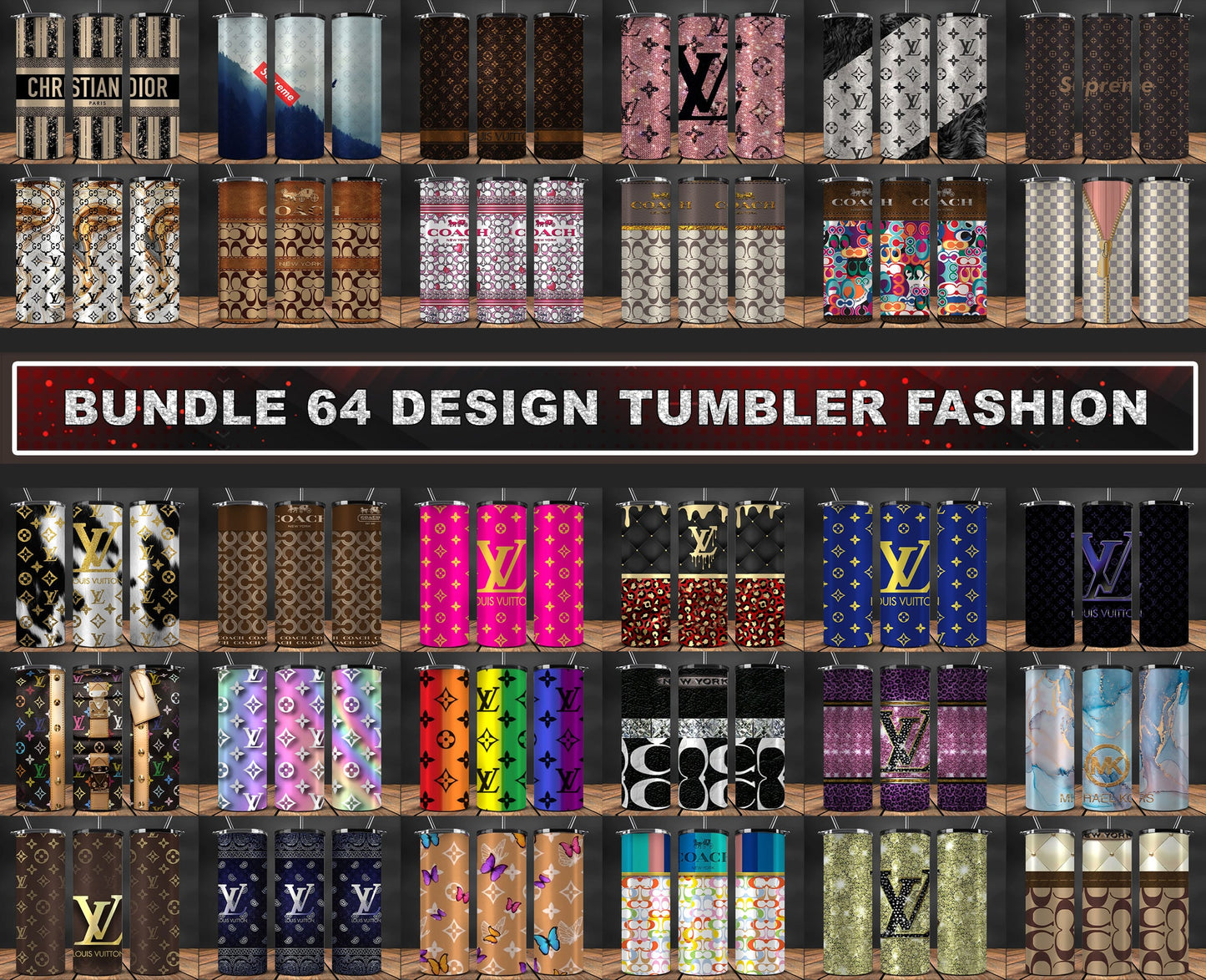64 Brand Logo Fashion Tumbler Designs Bundle 2023 , Tumbler Logo Brand 115