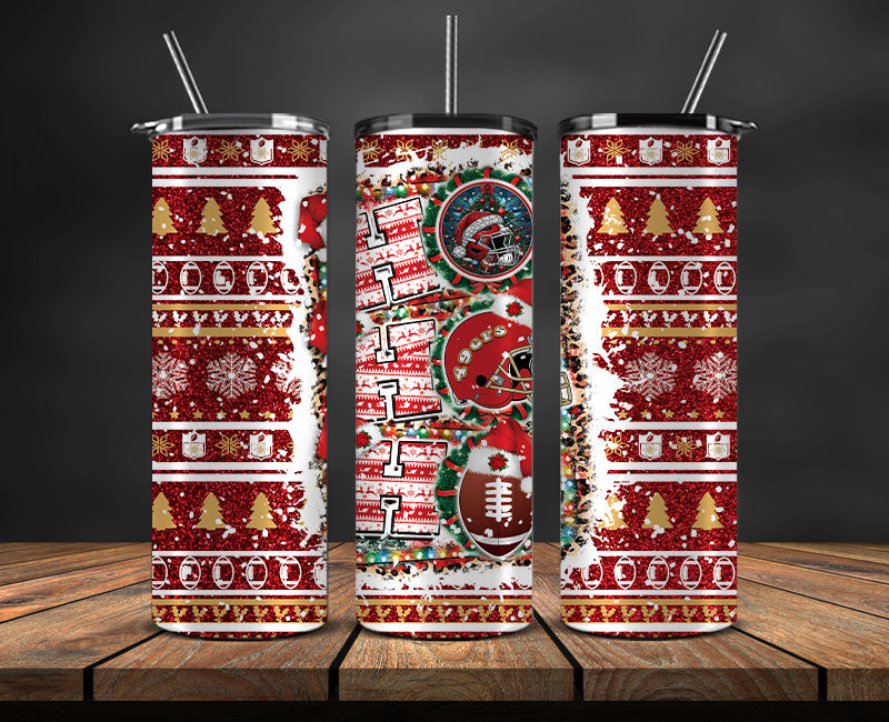 San Francisco 49ers Christmas Ho Ho Ho Tumbler Wrap, NFL Patterns Christmas Png 14