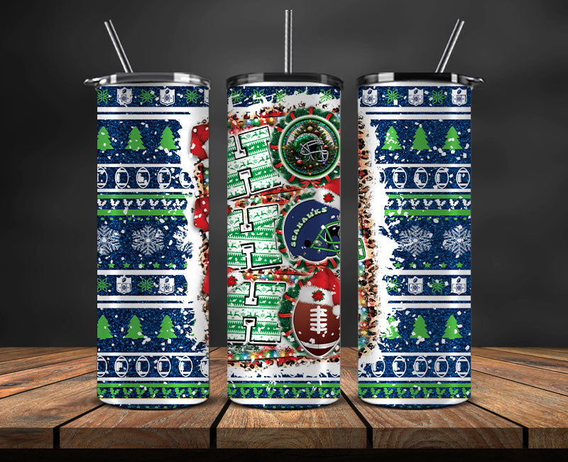 Seattle Seahawks Christmas Ho Ho Ho Tumbler Wrap, NFL Patterns Christmas Png 15