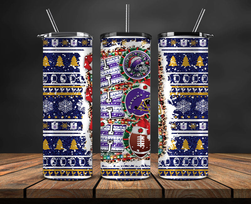 Baltimore Ravens Christmas Ho Ho Ho Tumbler Wrap, NFL Patterns Christmas Png 18