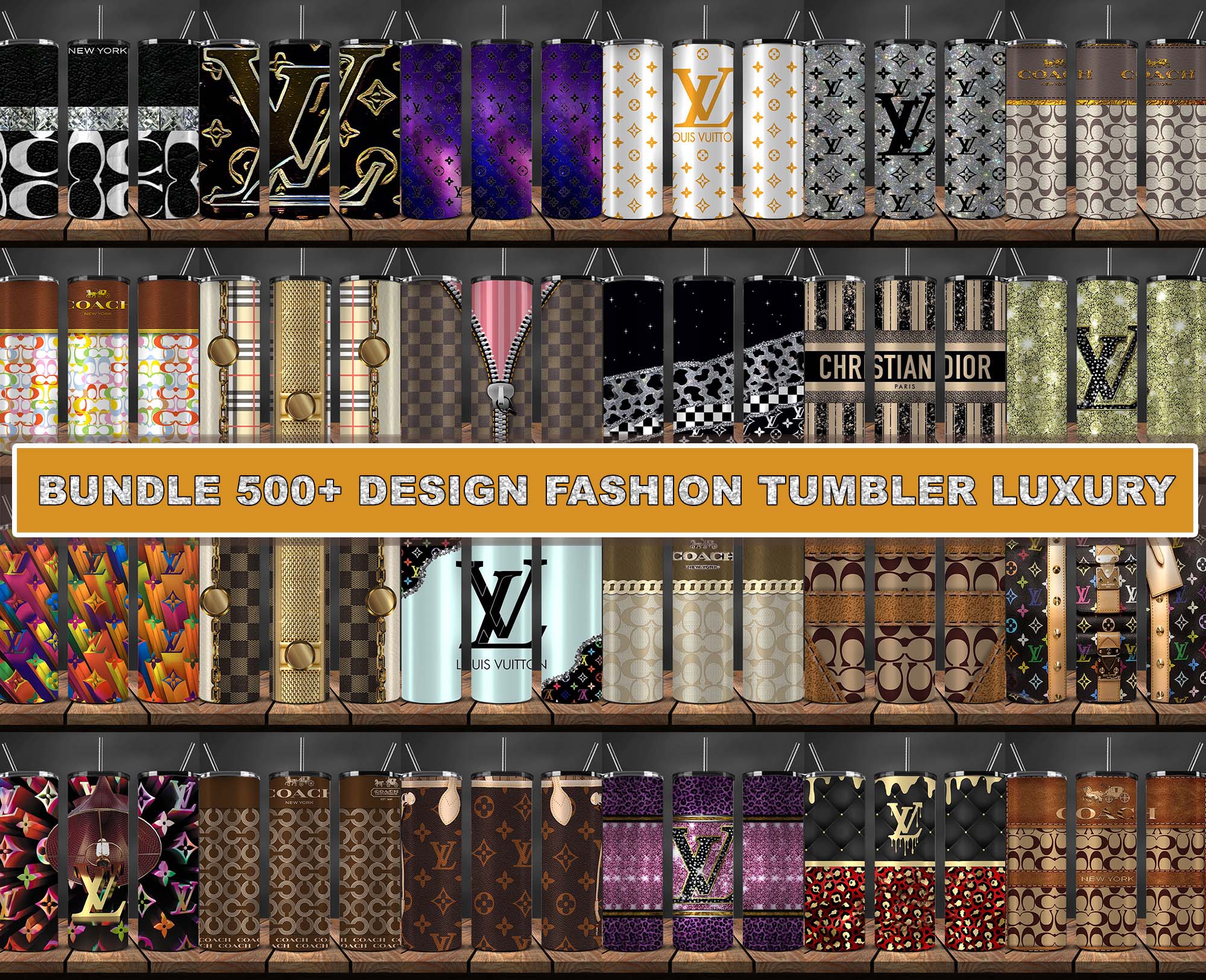Louis Vuitton Brown Tumbler Wrap, 20oz Skinny Tumbler PNG Digital Download