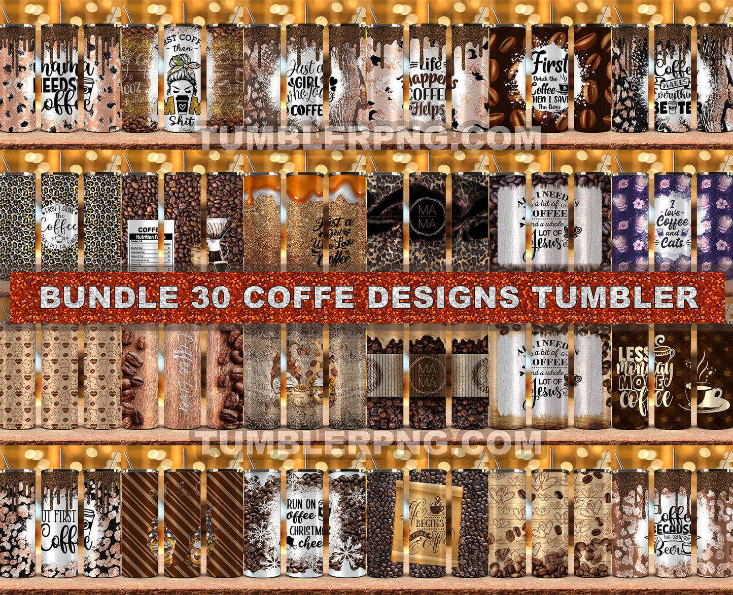 Bundle Coffee 20 oz Skinny Tumbler Sublimation Png, Coffee Tumbler Wrap 31