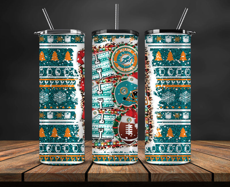 Miami Dolphins Christmas Ho Ho Ho Tumbler Wrap, NFL Patterns Christmas Png 33