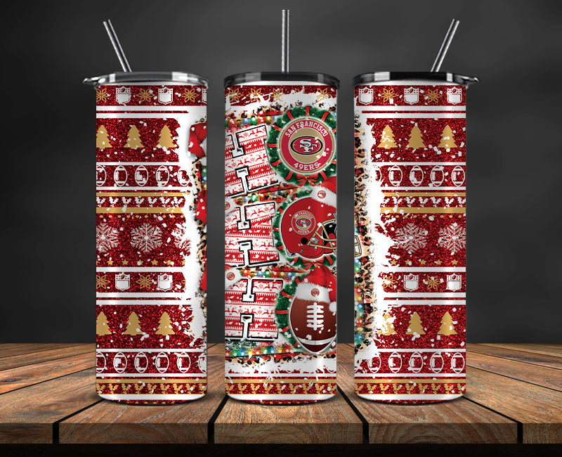 San Francisco 49ers Christmas Ho Ho Ho Tumbler Wrap, NFL Patterns Christmas Png 46