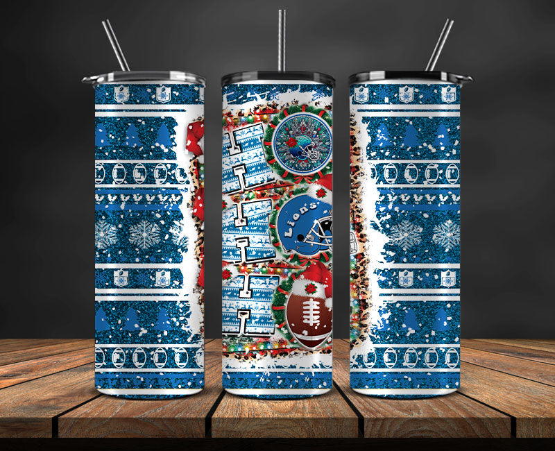 Detroit Lions Christmas Ho Ho Ho Tumbler Wrap, NFL Patterns Christmas Png 07