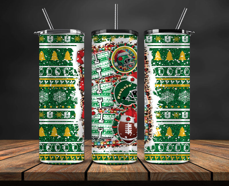 Green Bay Packers Christmas Ho Ho Ho Tumbler Wrap, NFL Patterns Christmas Png 08