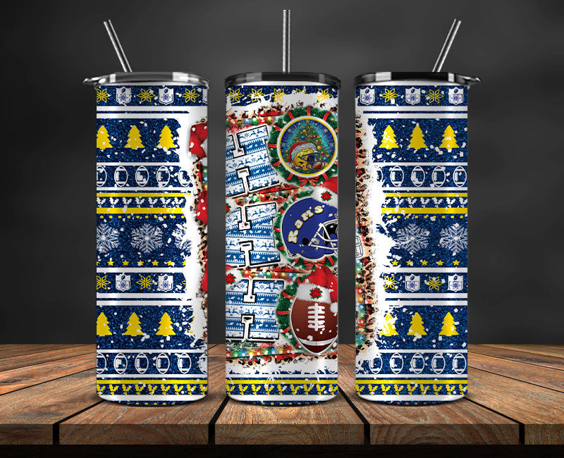 Los Angeles Rams Christmas Ho Ho Ho Tumbler Wrap, NFL Patterns Christmas Png 09