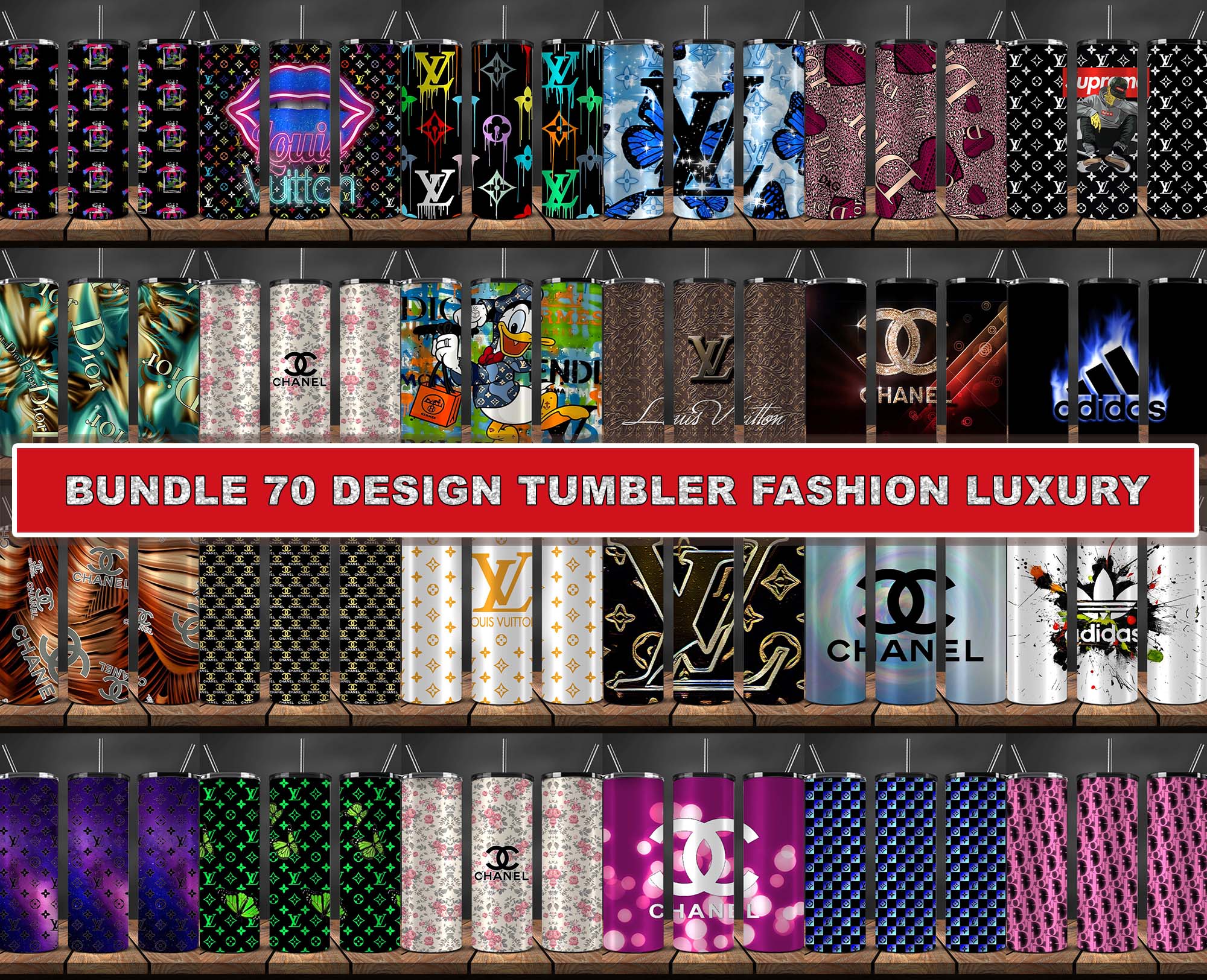 Tumbler Wraps 20 oz, Fashion Luxury Logo Tumbler Wrap Png Bundle