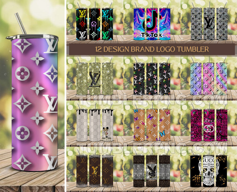Tumbler Wraps 20 oz, Fashion Luxury Logo Tumbler Wrap Png Bundle, Logo Brand Tumbler , Logo Fashion , Skinny 20oz Sublimation , Tumbler Wrap Bundle Designs 03 Tumblerpng
