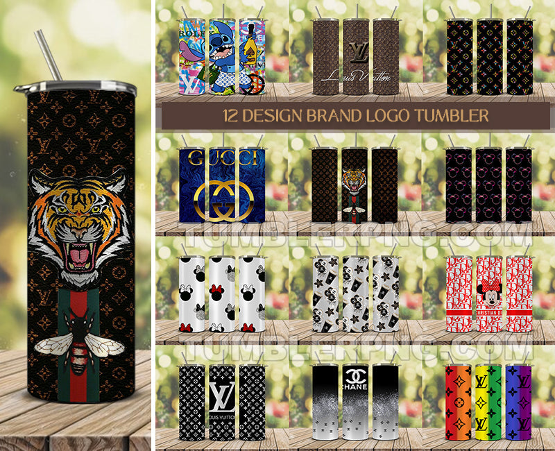 Tumbler Wraps 20 oz, Fashion Luxury Logo Tumbler Wrap Png Bundle, Logo Brand Tumbler , Logo Fashion , Skinny 20oz Sublimation , Tumbler Wrap Bundle Designs 10 Tumblerpng
