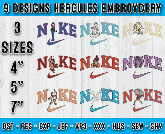 9 Design Hercules Embroidery, Bundle Cartoon Embroidery