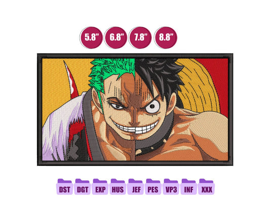 ZORO LUFFY Anime Embroidery Design, Anime Machine Embroidery Design 11