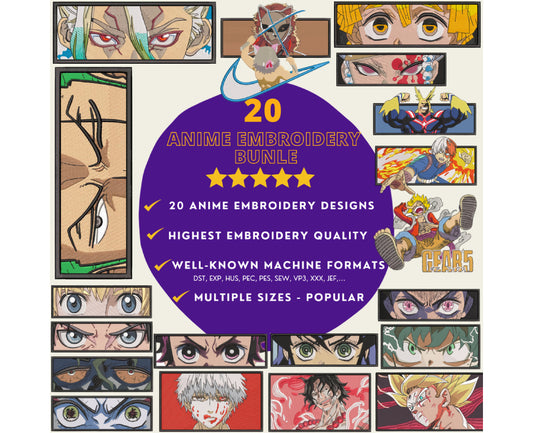 20 Anime Embroidery Designs, Anime Embroidery Bundles 11