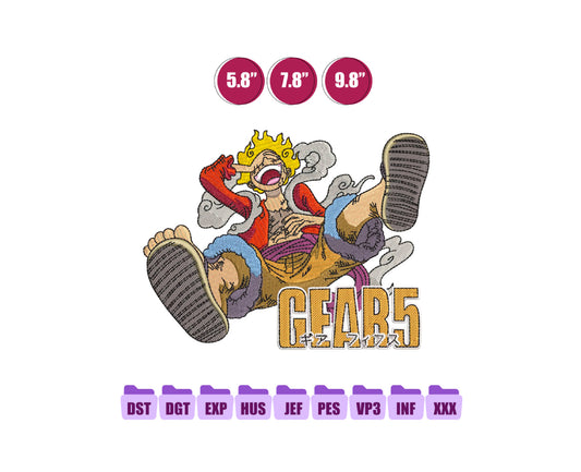 Luffy Gear Anime Embroidery Design, Anime Machine Embroidery Design 122