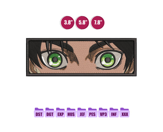 Eren Boxed Eyes Anime Embroidery Design, Anime Machine Embroidery Design 126