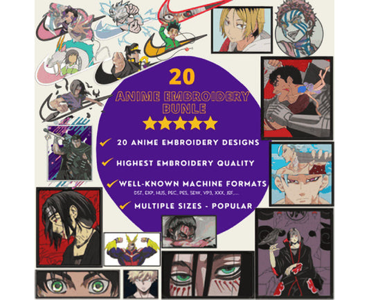 20 Anime Embroidery Designs, Anime Embroidery Bundles 12