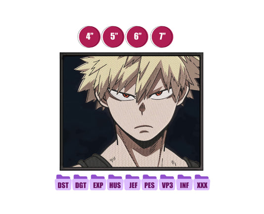 Katsuki Bakugo Anime Embroidery Design, Anime Machine Embroidery Design 136