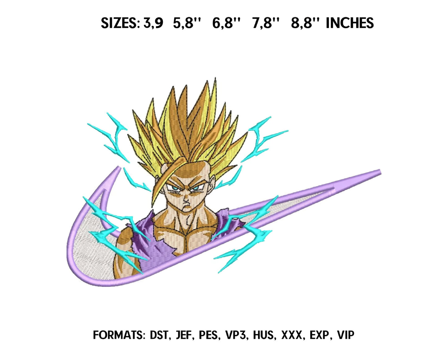 Gohan Super Saiyan Anime Embroidery Design, Ni ke Anime Embroidery Designs 13