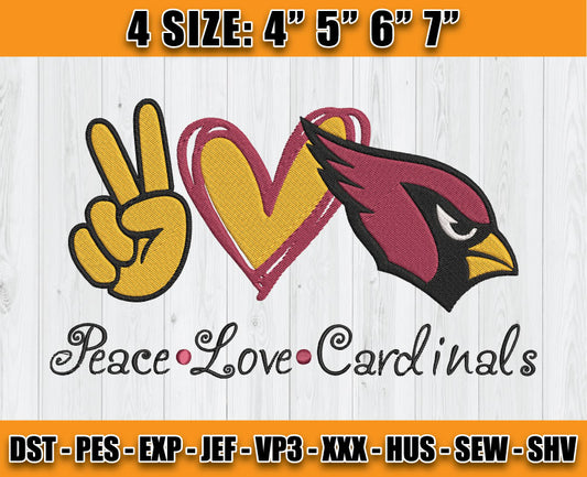 Cardinals Embroidery, Peace Love Cardinals, NFL Machine Embroidery Digital 14