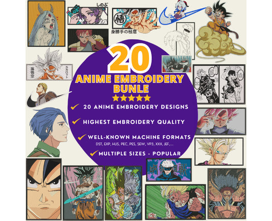 20 Anime Embroidery Designs, Anime Embroidery Bundles 14