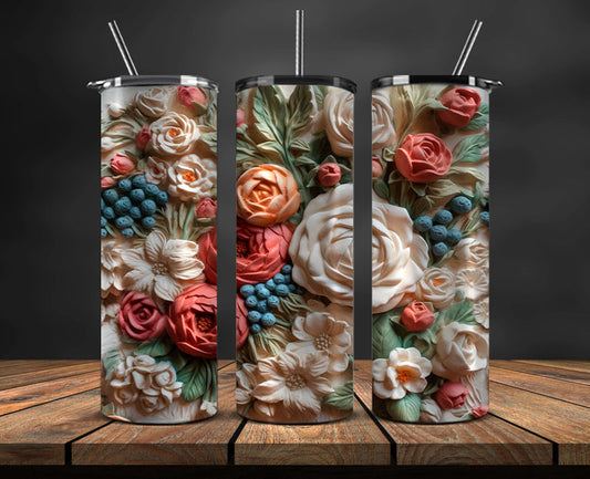3D Flowers Tumbler Wrap, 3D Floral Sublimation Tumbler Design , 3D Tumbler Wrap,Instant Digital Download PNG 16