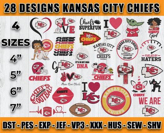 Kansas City Chiefs Football Logo Embroidery Bundle, Bundle NFL Logo Embroidery