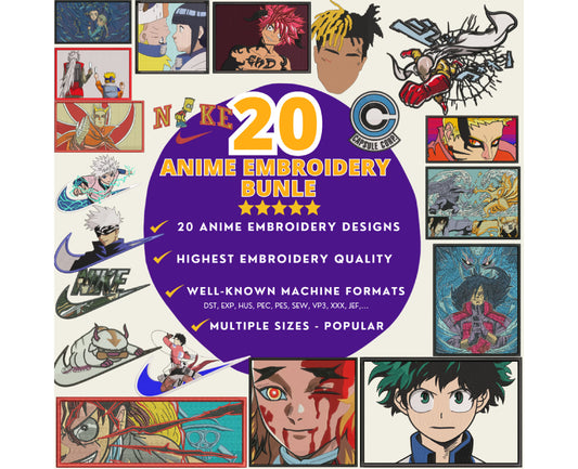 20 Anime Embroidery Designs, Anime Embroidery Bundles 17